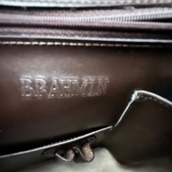 BRAHMIN Harbour Collection Doctor Bag Satchel Brown Burlap/Woven Leather - Picture 7 of 16